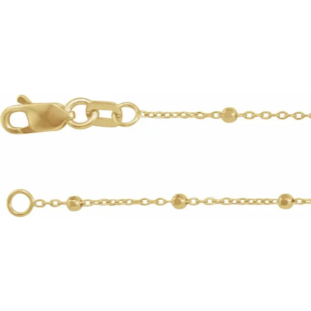 Detail view of Beaded Cable Necklace clasp and polished finish