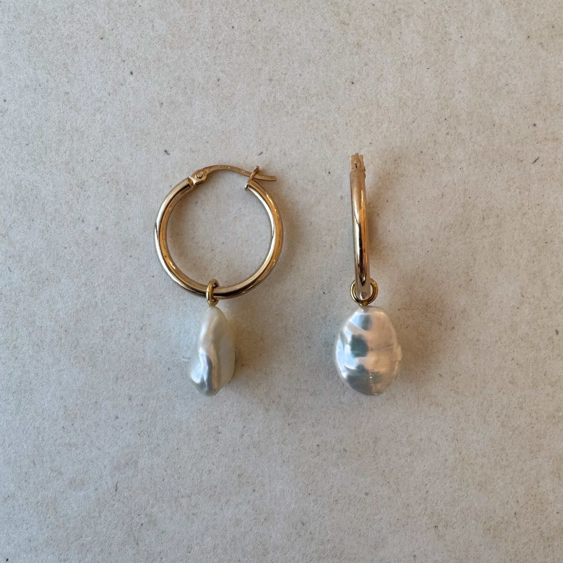 Large Keshi Pearl Gold Hoop