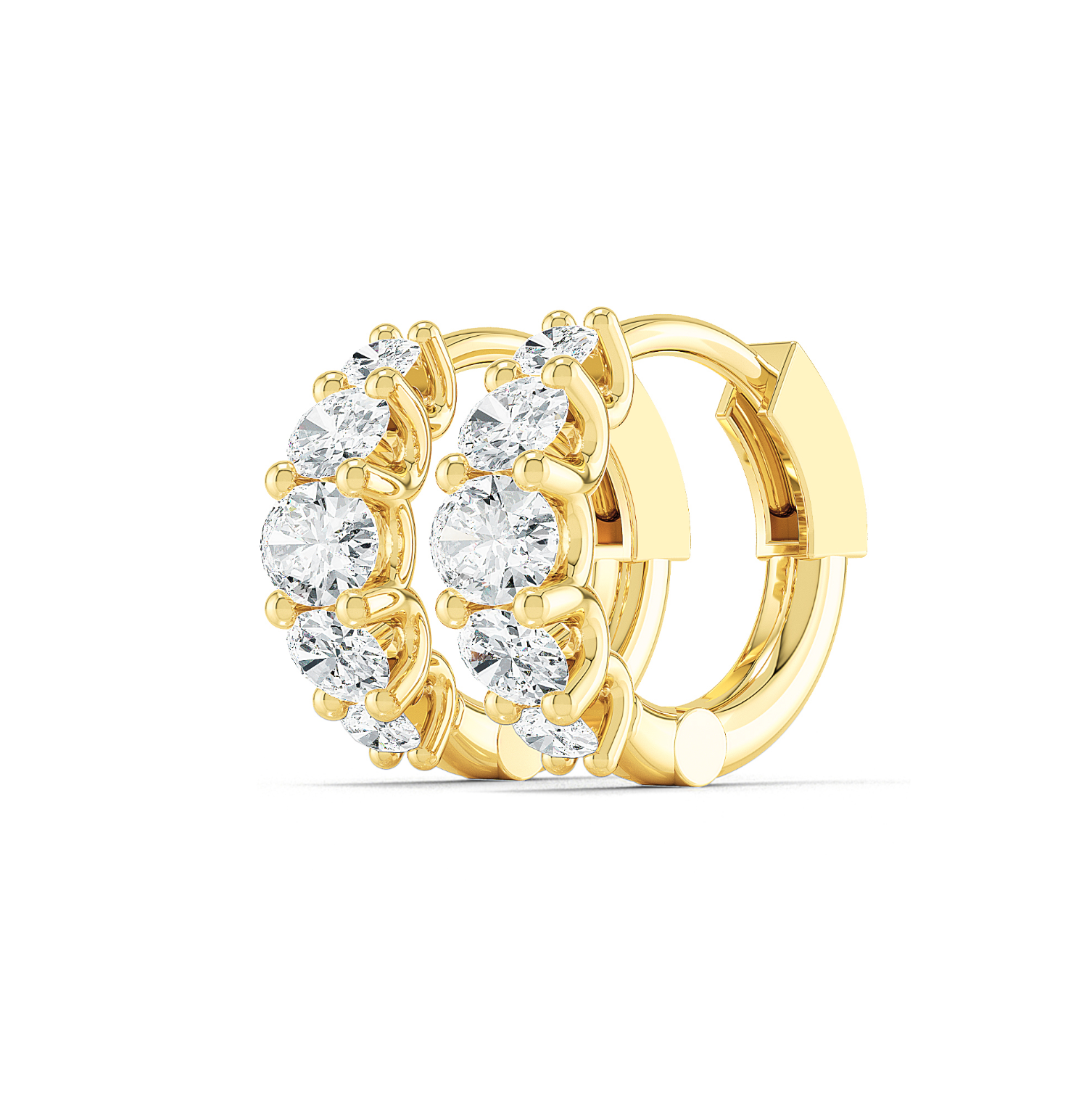 East West diamond huggie in oval diamonds