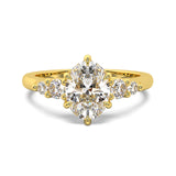 MOHSTEN JEWELLERS - FLORENCE- OVAL cut diamond cathedral 5 stone engagement ring, yellow gold, top view