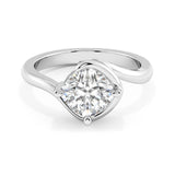 MOHSTEN JEWELLERS - OSLO - sweeping bezel off set cushion diamond solitaire engagement ring, white gold, top view