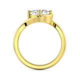 MOHSTEN JEWELLERS - OSLO - sweeping bezel off set cushion diamond solitaire engagement ring, yellow gold, through finger view