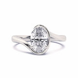 MOHSTEN JEWELLERS - OSLO - sweeping bezel oval diamond solitaire engagement ring, white gold, top view