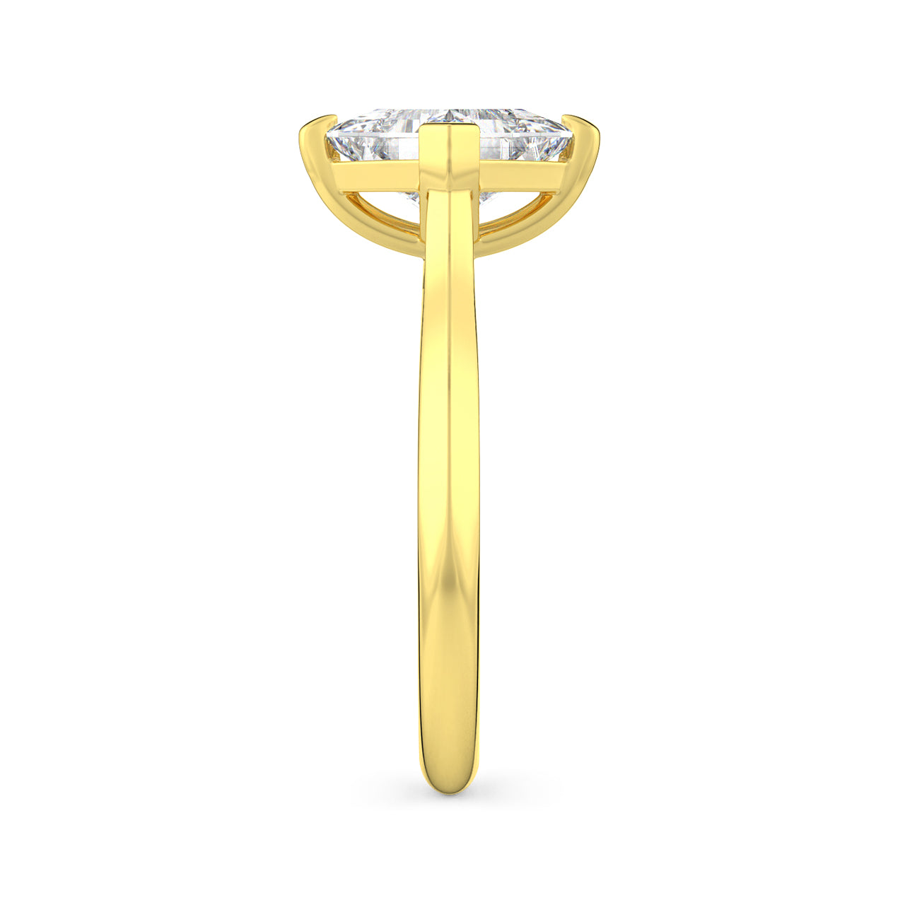 MOHSTEN JEWELLERS - Odessa- off-set princess cut diamond cathedral solitaire engagement ring, yellow gold, side view