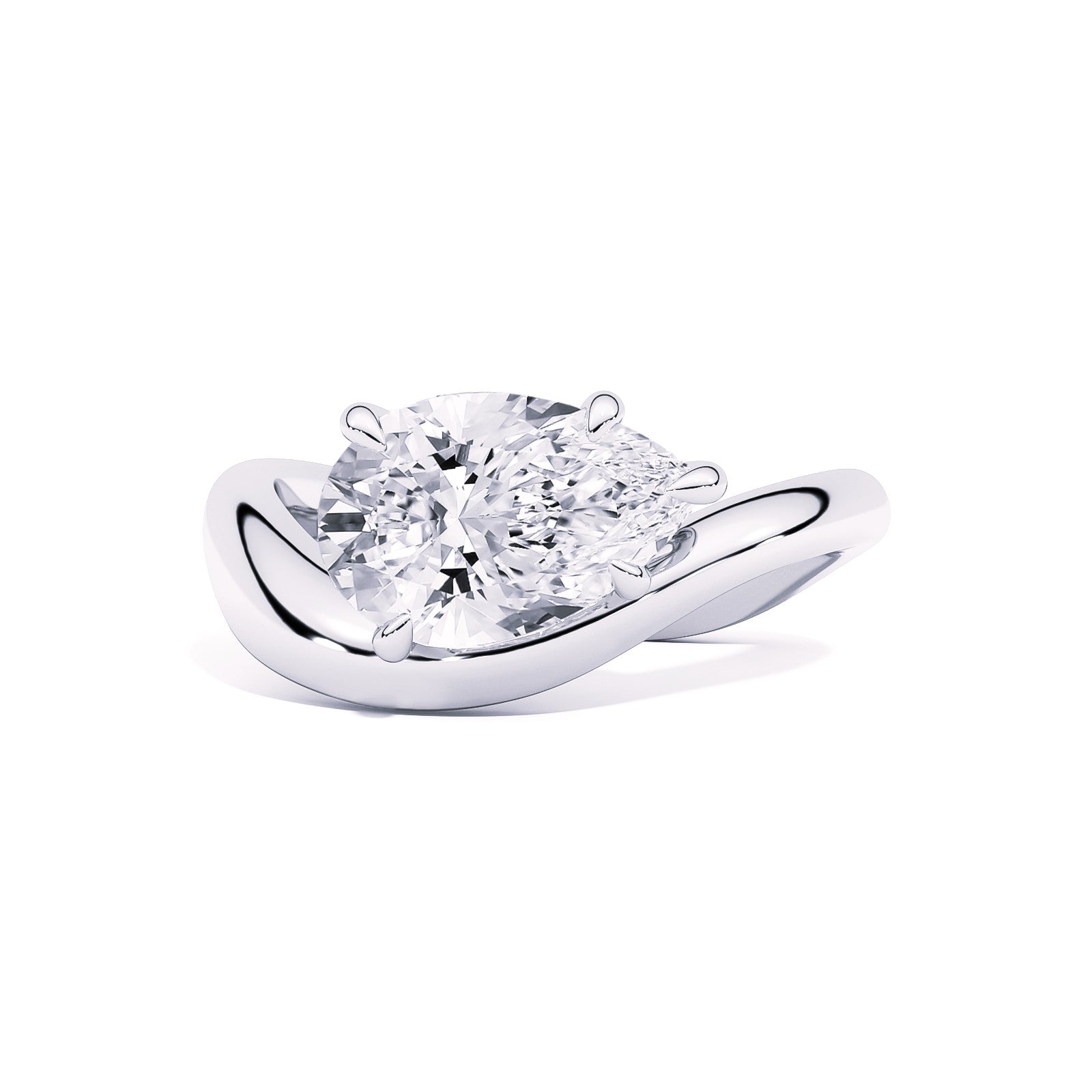 MOHSTEN JEWELLERS - VENICE - 5 claw pear diamond solitaire engagement ring with a swept band. white gold, top view