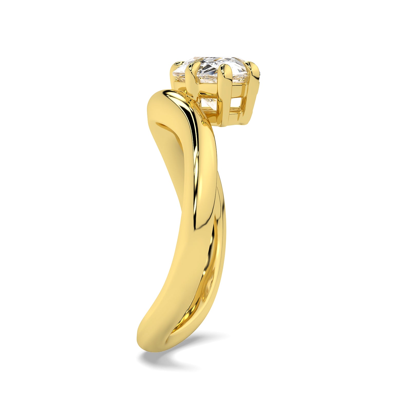MOHSTEN JEWELLERS - VENICE - 5 claw pear diamond solitaire engagement ring with a swept band. yellow gold, side view