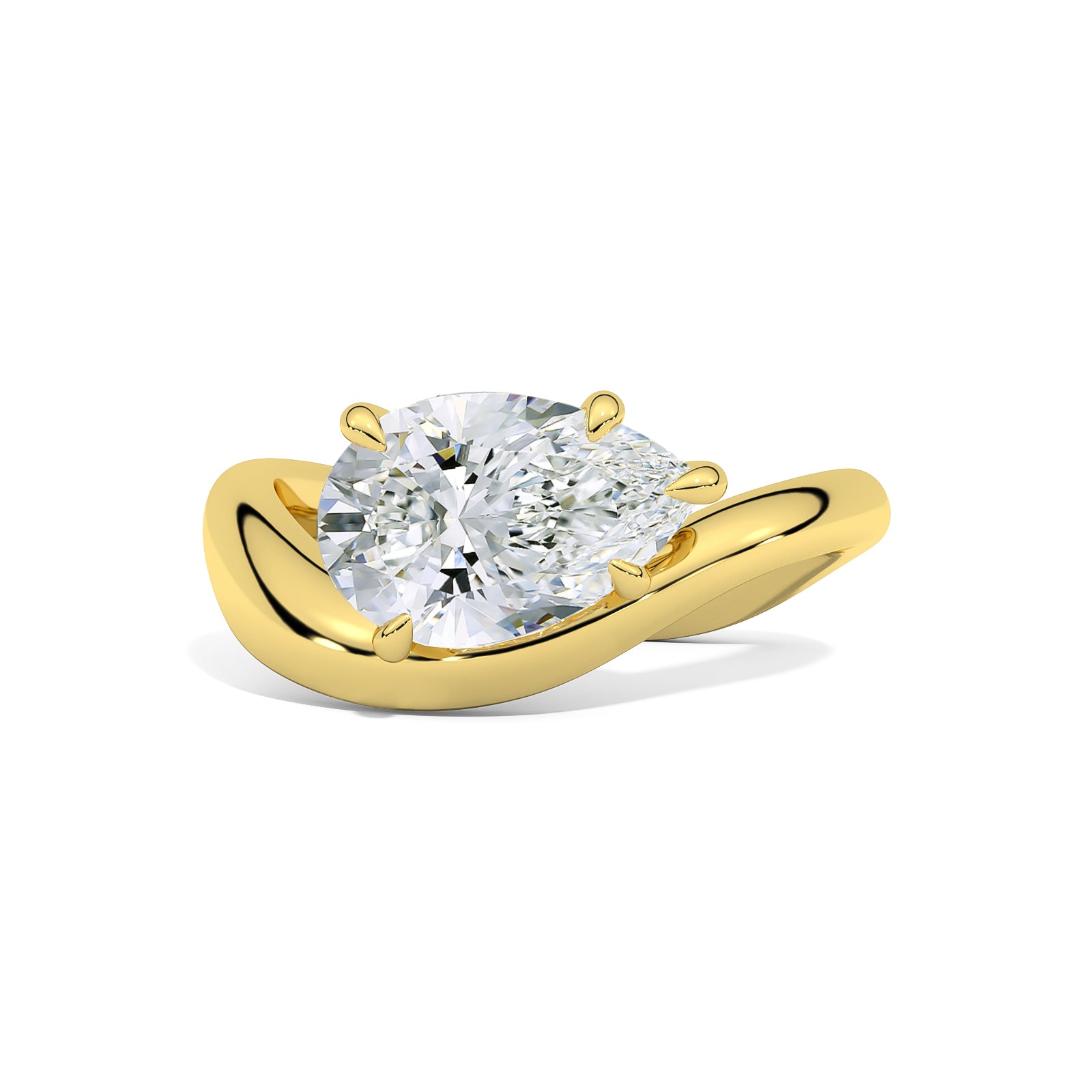 MOHSTEN JEWELLERS - VENICE - 5 claw pear diamond solitaire engagement ring with a swept band. yellow gold, top view