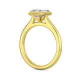 MOHSTEN JEWELLERS - chania- bezel emerald cut diamond cathedral solitaire engagement ring, yellow gold, side angle view