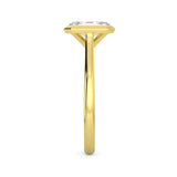 MOHSTEN JEWELLERS - chania- bezel emerald cut diamond cathedral solitaire engagement ring, yellow gold, side view