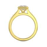 MOHSTEN JEWELLERS - chania- bezel emerald cut diamond cathedral solitaire engagement ring, yellow gold, through finger view