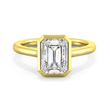 MOHSTEN JEWELLERS - chania- bezel emerald cut diamond cathedral solitaire engagement ring, yellow gold, top view