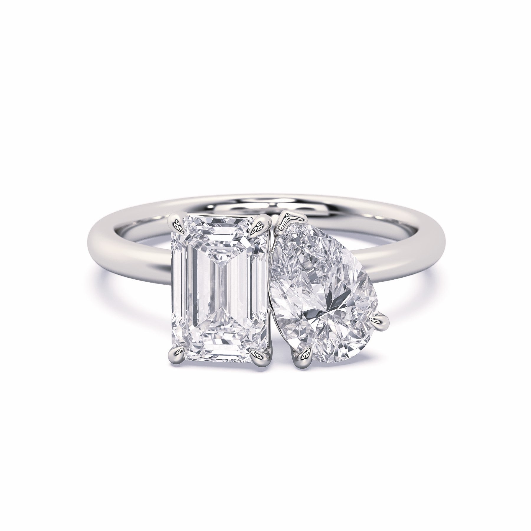 MOHSTEN JEWELLERS . CAIRO toi et moi diamond engagement ring - pear cut and emerald cut - WHITE gold - top view
