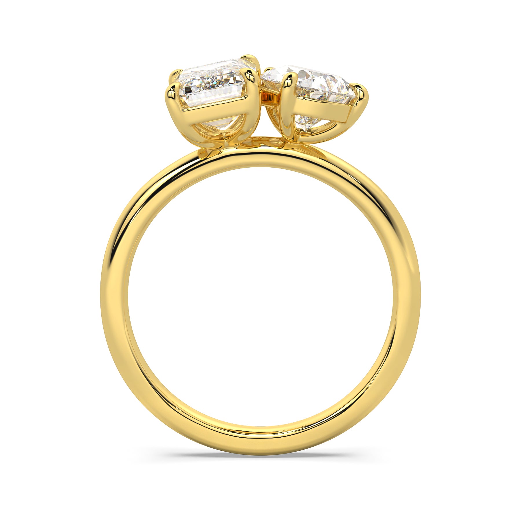 MOHSTEN JEWELLERS . CAIRO toi et moi diamond engagement ring - pear cut and emerald cut - yellow gold - through finger view