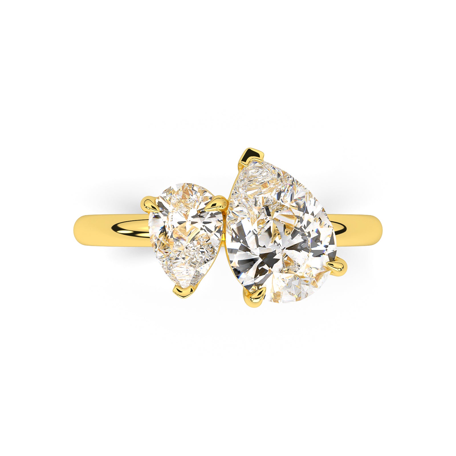 MOHSTEN JEWELLERS . CAIRO toi et moi diamond engagement ring - pear cut and pear cut - yellow gold - front view