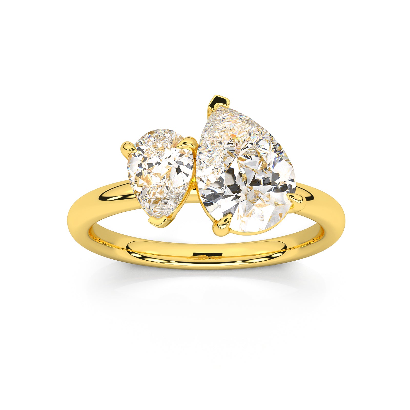 MOHSTEN JEWELLERS . CAIRO toi et moi diamond engagement ring - pear cut and pear cut - yellow gold - front view 2