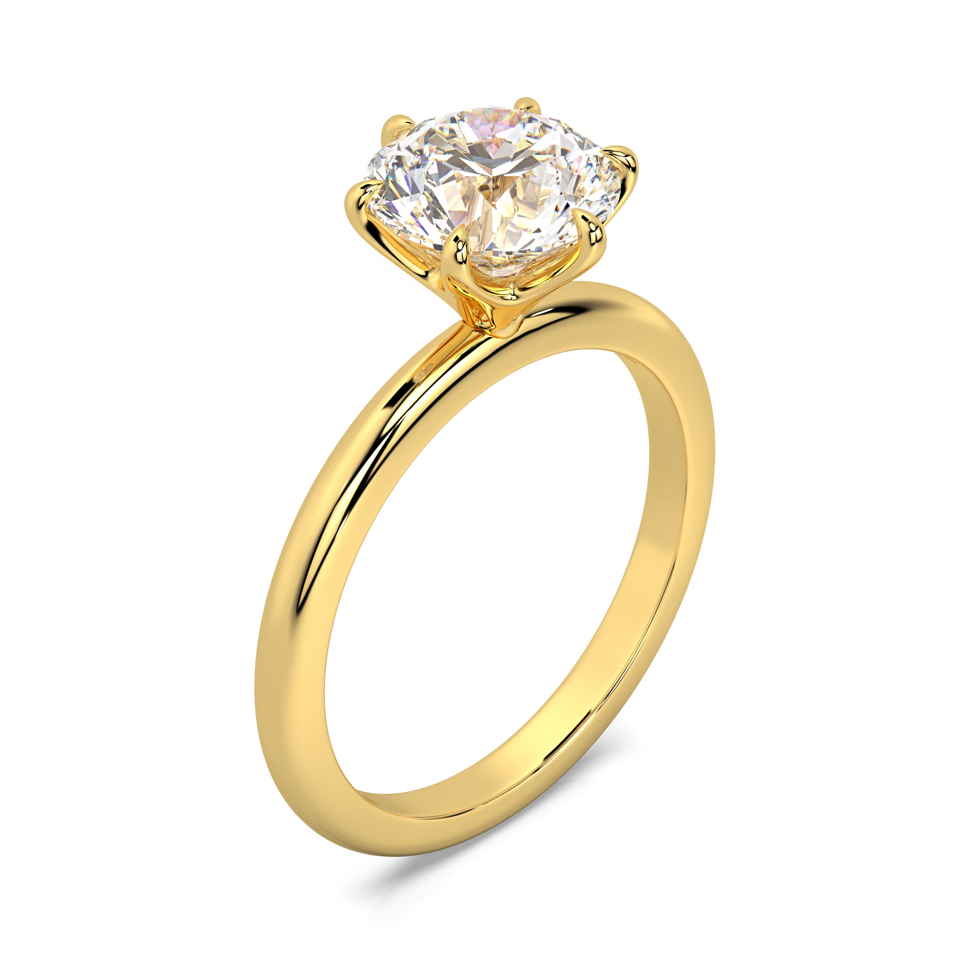 MOHSTEN JEWELLERS Jaipur - 18CT YELLOW GOLD six claw Round brilliant Diamond solitaire Engagement ring - SIDE ANGLE view