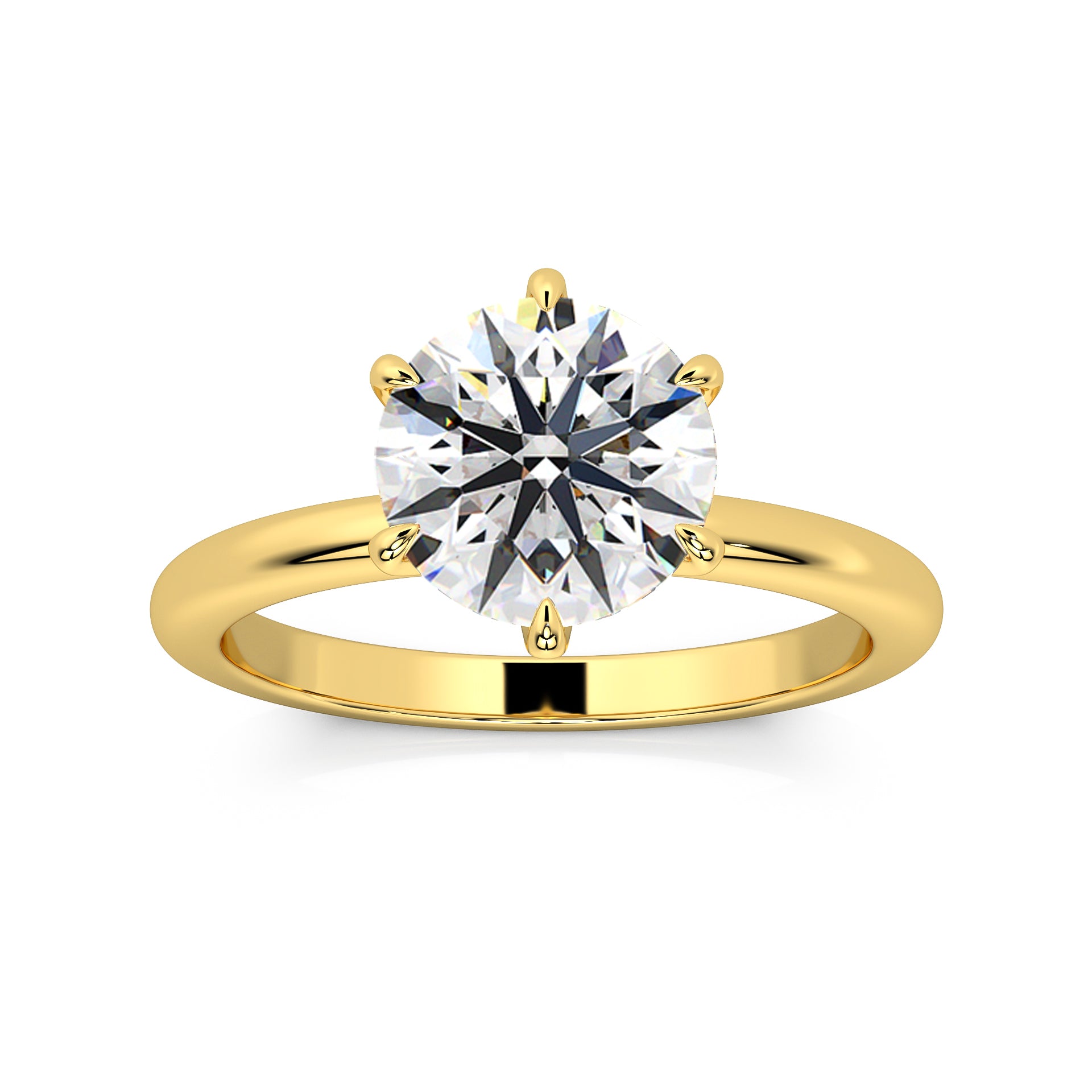 MOHSTEN JEWELLERS Jaipur - 18CT YELLOW GOLD six claw Round brilliant Diamond solitaire Engagement ring - TOP ANGLE view