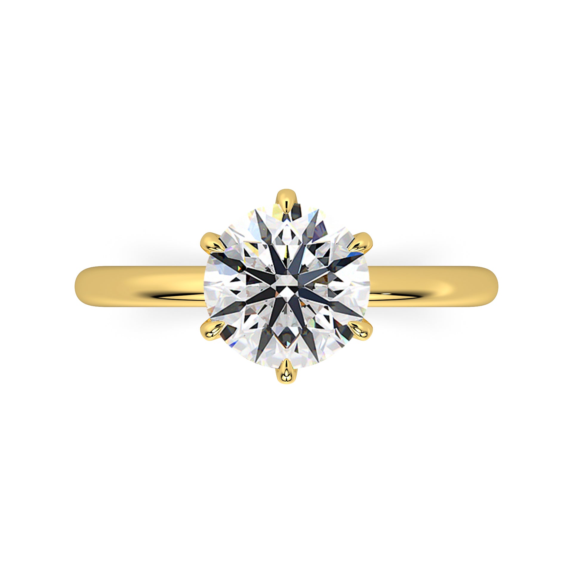 MOHSTEN JEWELLERS Jaipur - 18CT YELLOW GOLD six claw Round brilliant Diamond solitaire Engagement ring - TOP view