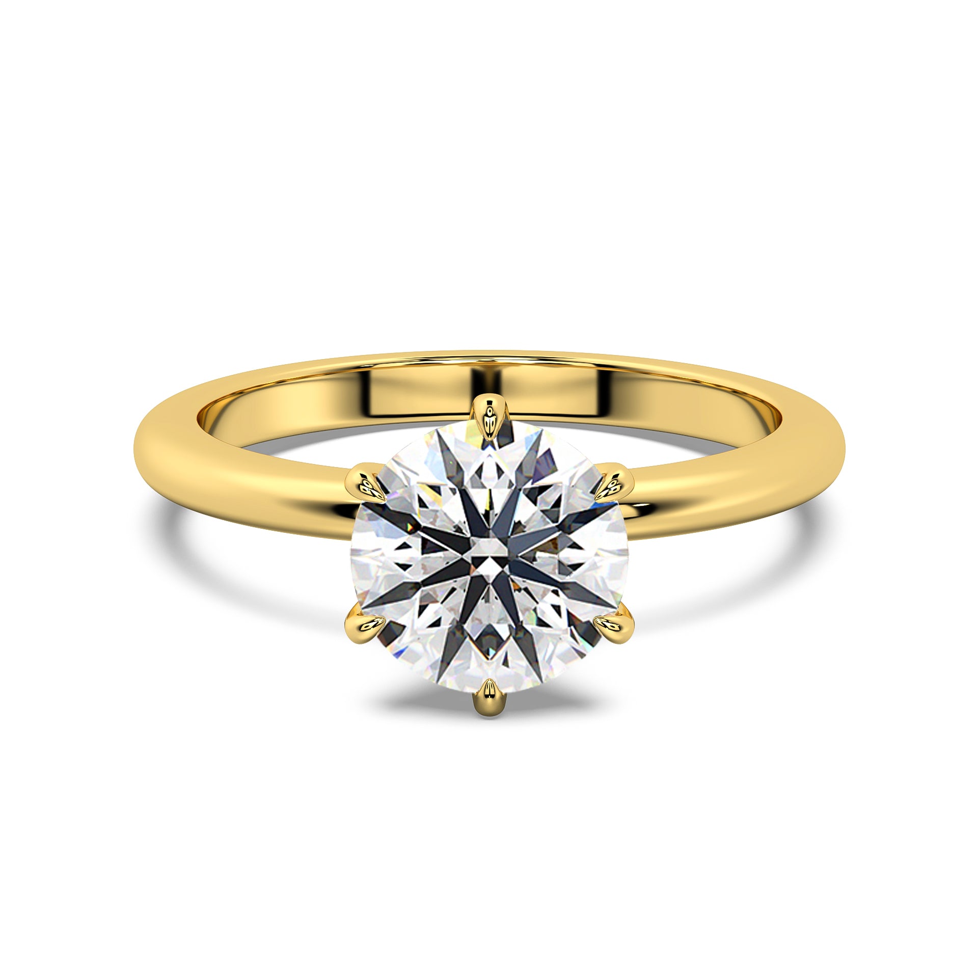 MOHSTEN JEWELLERS Jaipur - 18CT YELLOW GOLD six claw Round brilliant Diamond solitaire Engagement ring - front view