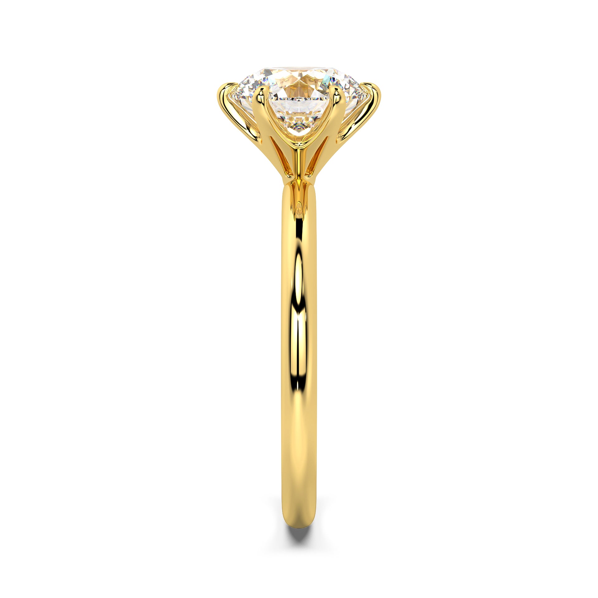 MOHSTEN JEWELLERS Jaipur - 18CT YELLOW GOLD six claw Round brilliant Diamond solitaire Engagement ring - side view