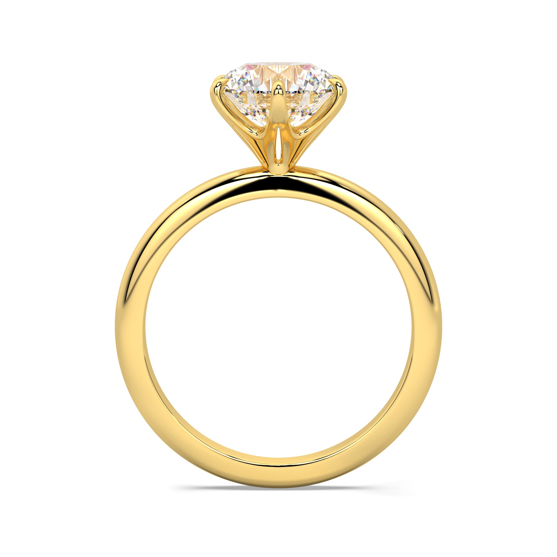 MOHSTEN JEWELLERS Jaipur - 18CT YELLOW GOLD six claw Round brilliant Diamond solitaire Engagement ring - through finger view