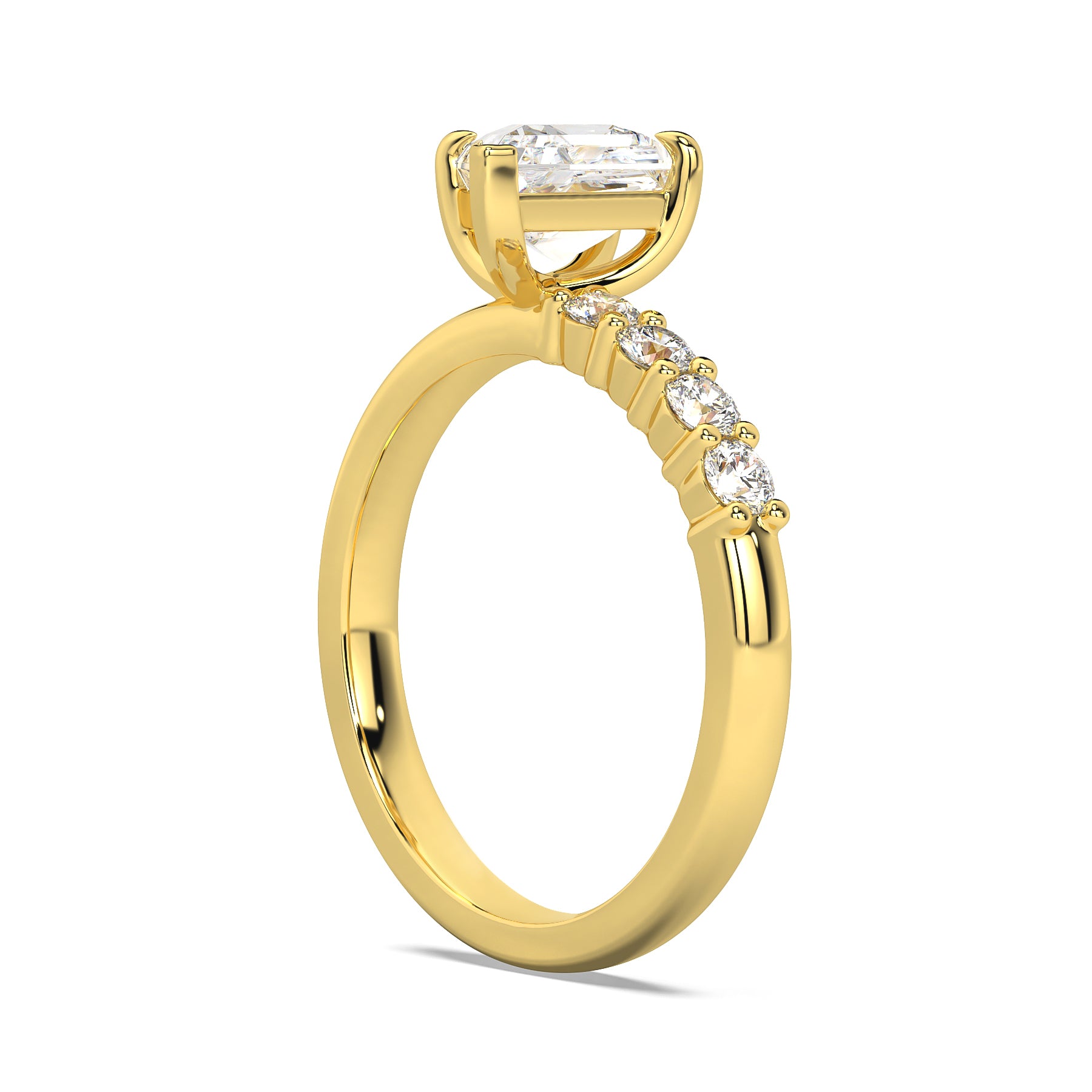 MOHSTEN JEWELLERS, MARBELLA off-set kite diamond solitaire engagement ring - yellow gold - side angle view