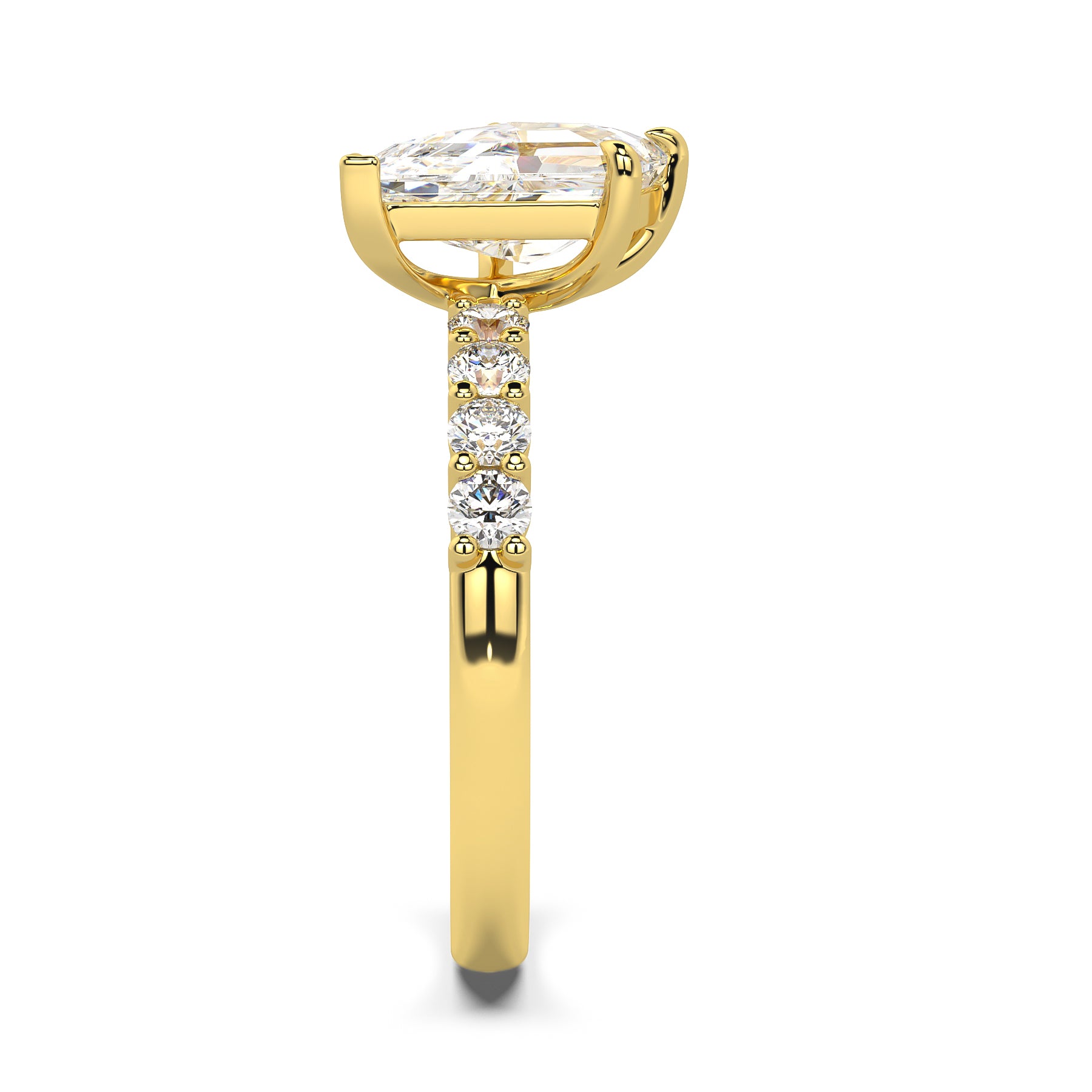 MOHSTEN JEWELLERS, MARBELLA off-set kite diamond solitaire engagement ring - yellow gold - side view