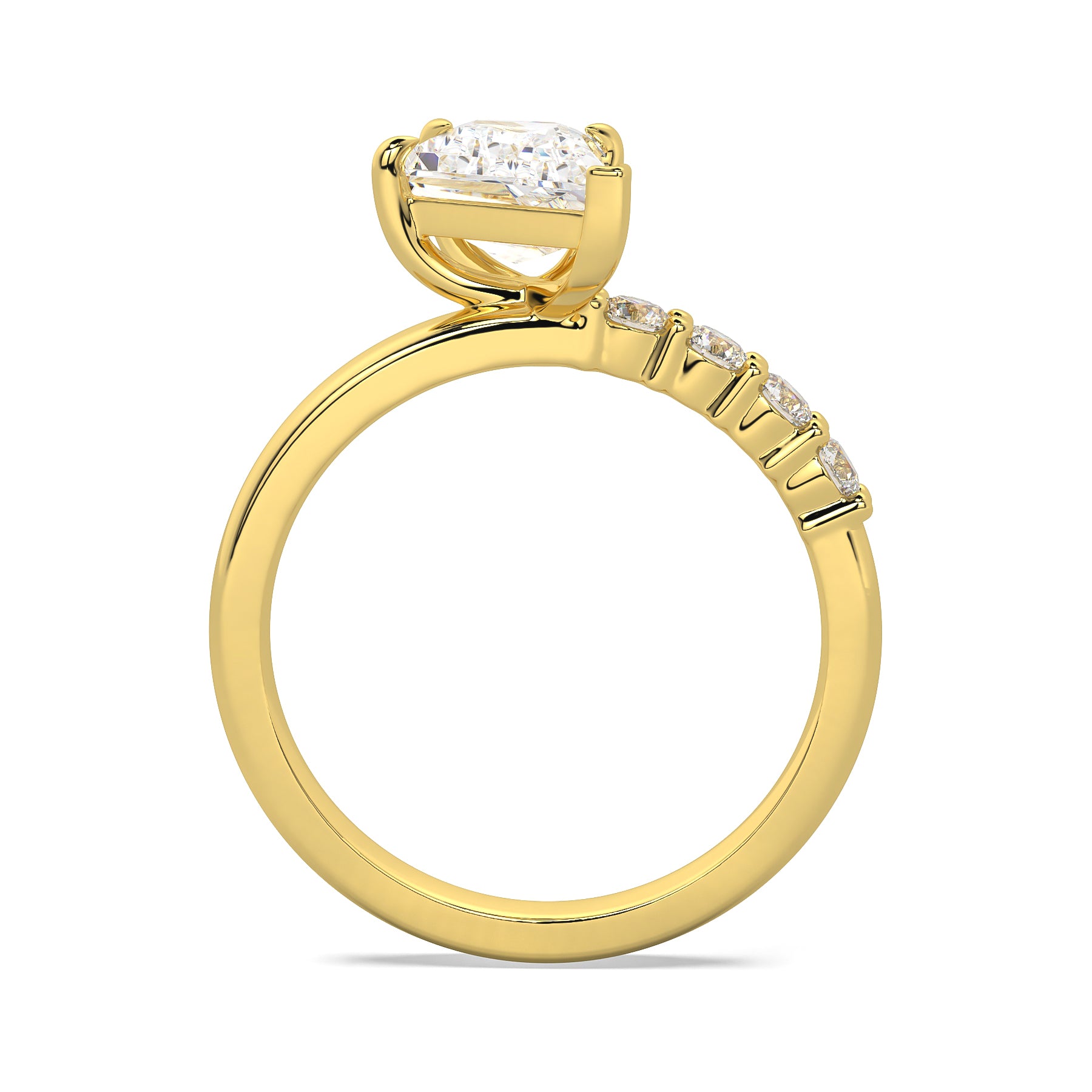 MOHSTEN JEWELLERS, MARBELLA off-set kite diamond solitaire engagement ring - yellow gold - through finger view