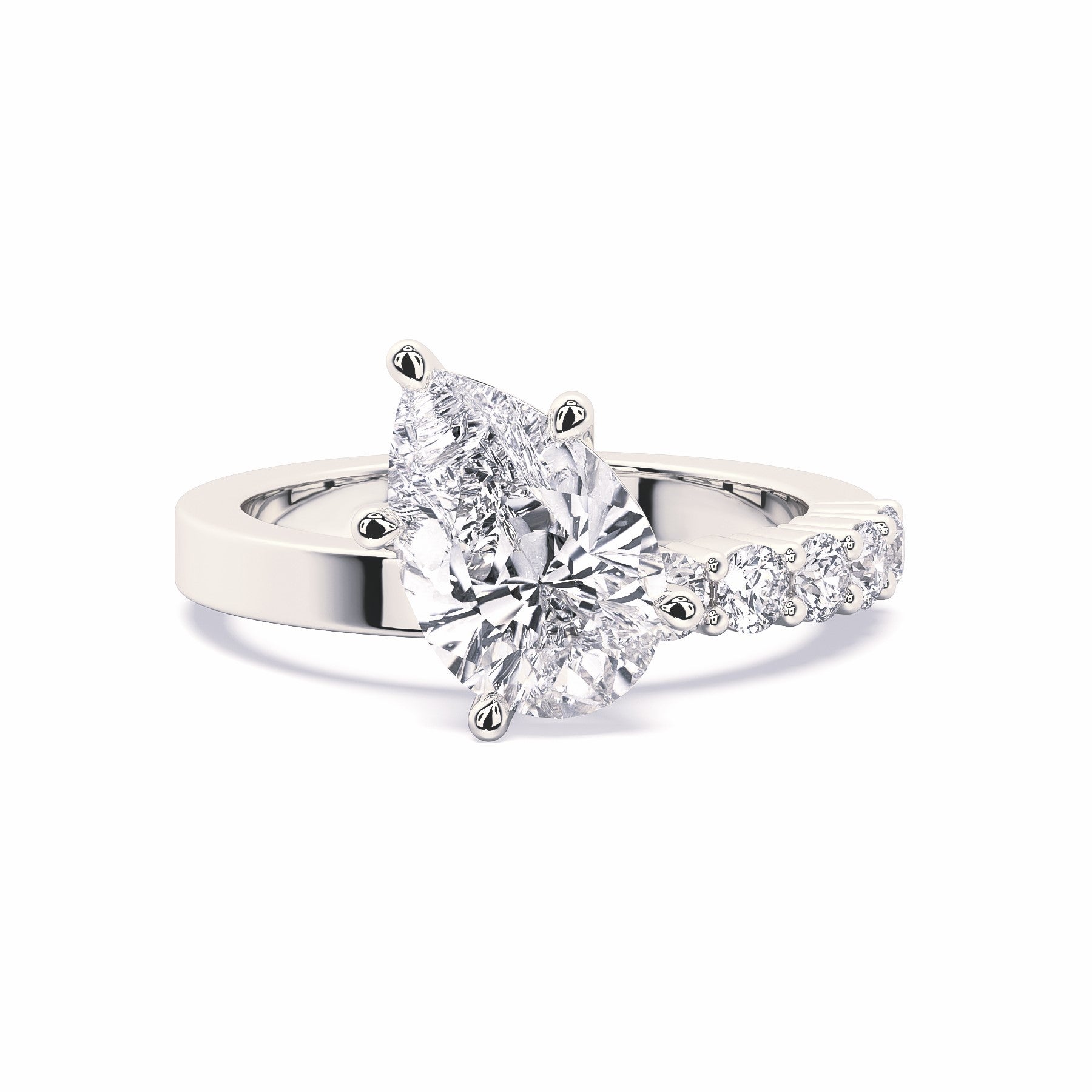 MOHSTEN JEWELLERS, MARBELLA off-set pear diamond solitaire engagement ring - white gold - top view