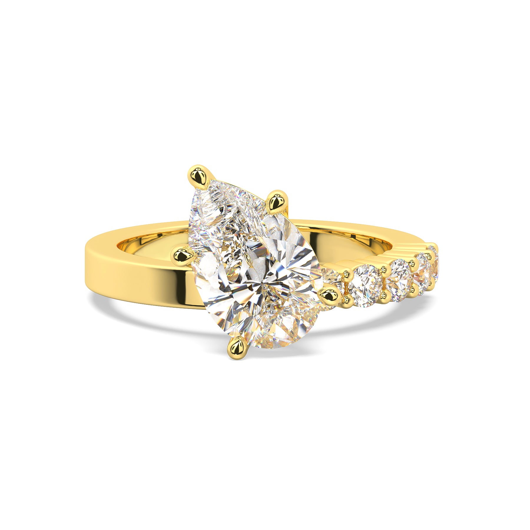 MOHSTEN JEWELLERS, MARBELLA off-set pear diamond solitaire engagement ring - yellow gold - top view