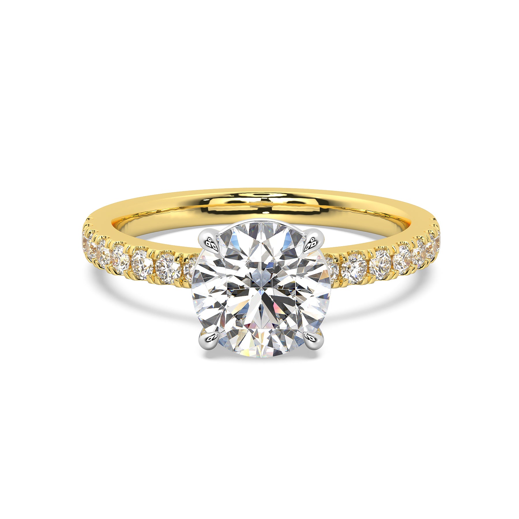 MOHSTEN JEWELLERS, Manilla round brilliant diamond four claw solitaire engagement ring , yellow gold, top view