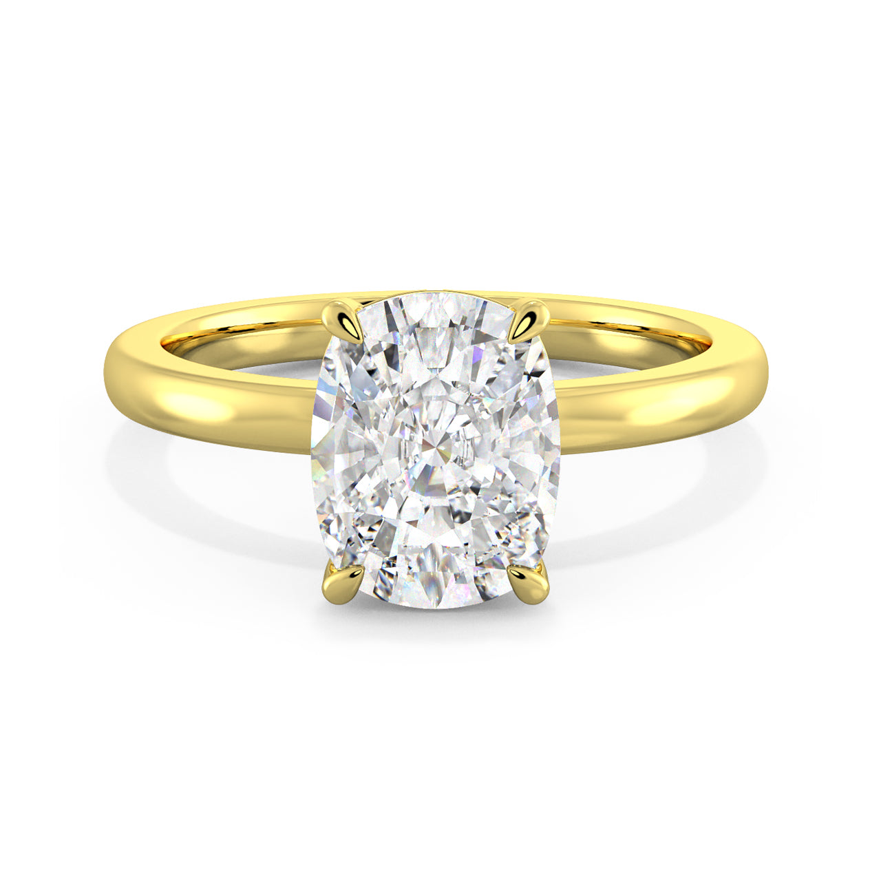 MOHSTEN JEWELLERS Osaka_elongated_cushion_cut diamond solitaire engagement_ring, yellow gold, top view