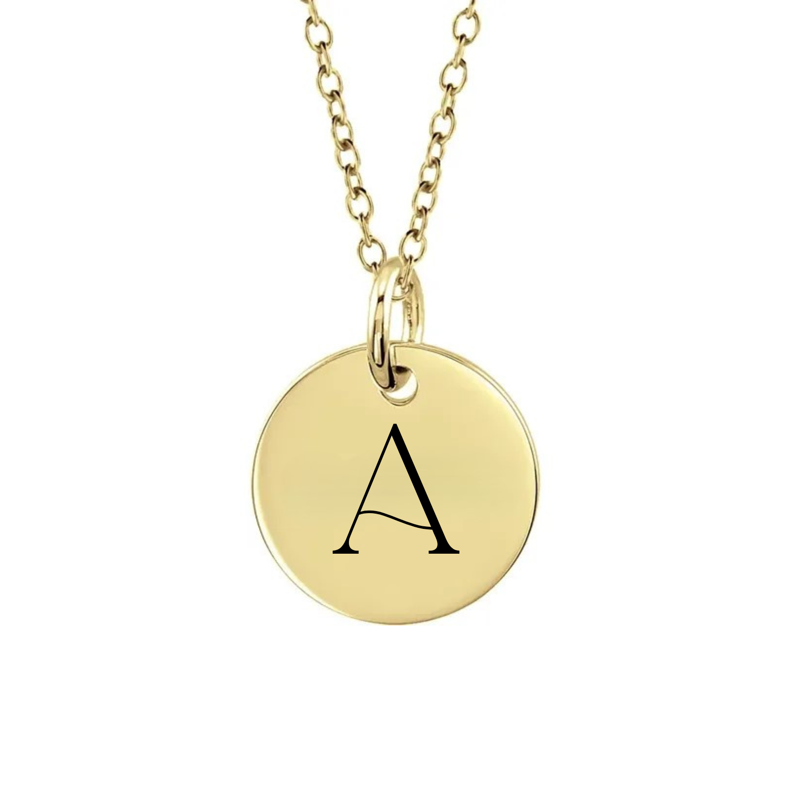 9ct Yellow Gold Mini Engravced Disc Pendant Necklace with Personalised Initial