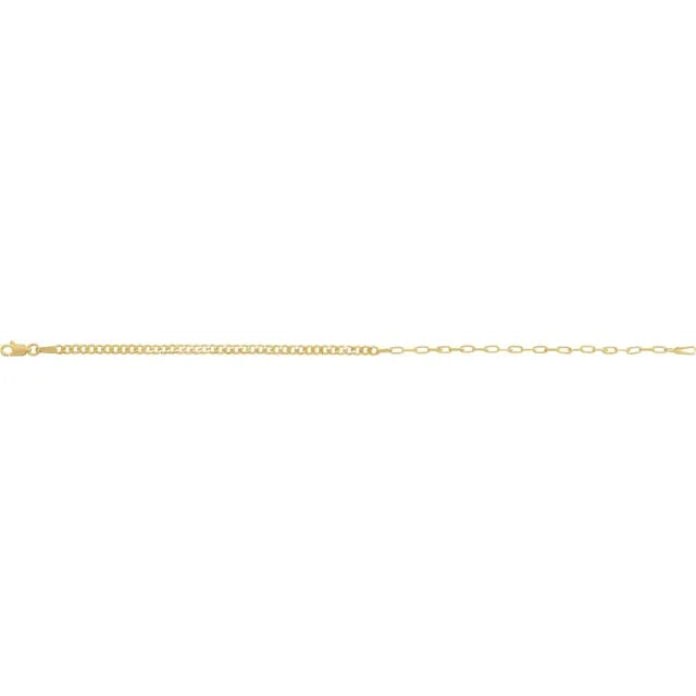 Mix Link Necklace in 14 ct gold with paperclip and curb links on white background