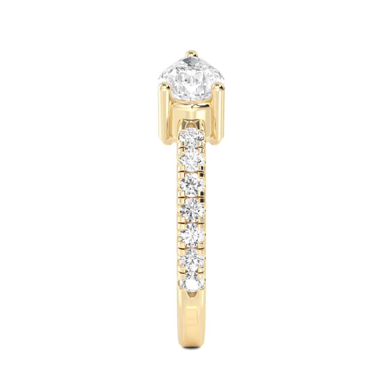 Tasman Open Pear Band with two lab-grown pear cut diamonds and round brilliant accents in 18ct gold, open band design, 1.28ctw total side view.