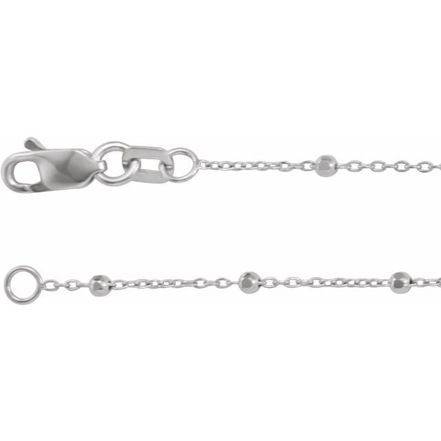 Detail view of Beaded Cable Necklace clasp and polished white gold finish