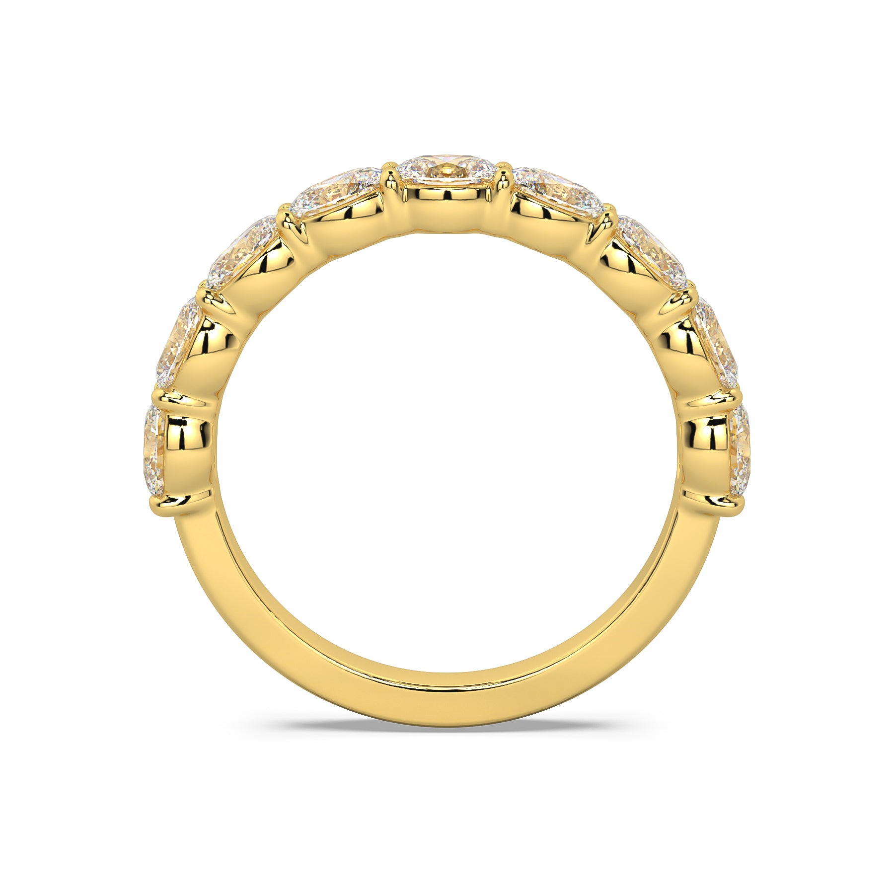 Sierra Oval Cut Diamond Band with East/West set lab-grown oval diamonds in an 18ct gold shared-claw setting, 1.80ctw total. Through finger view