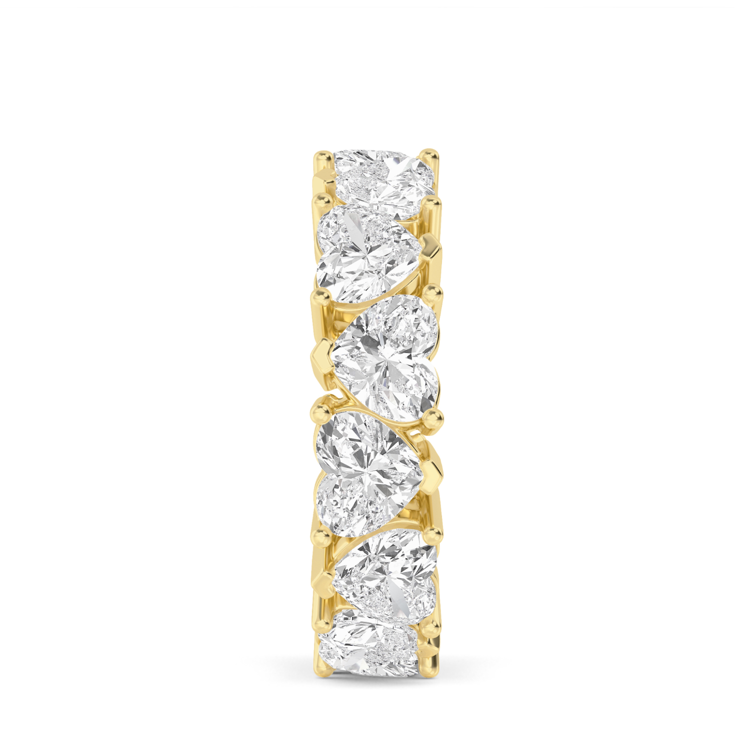 Hallasan Heart Cut Diamond Eternity Ring with approx. 7.00ctw lab-grown heart cut diamonds in an alternating double gallery setting, crafted in 18ct gold side view.