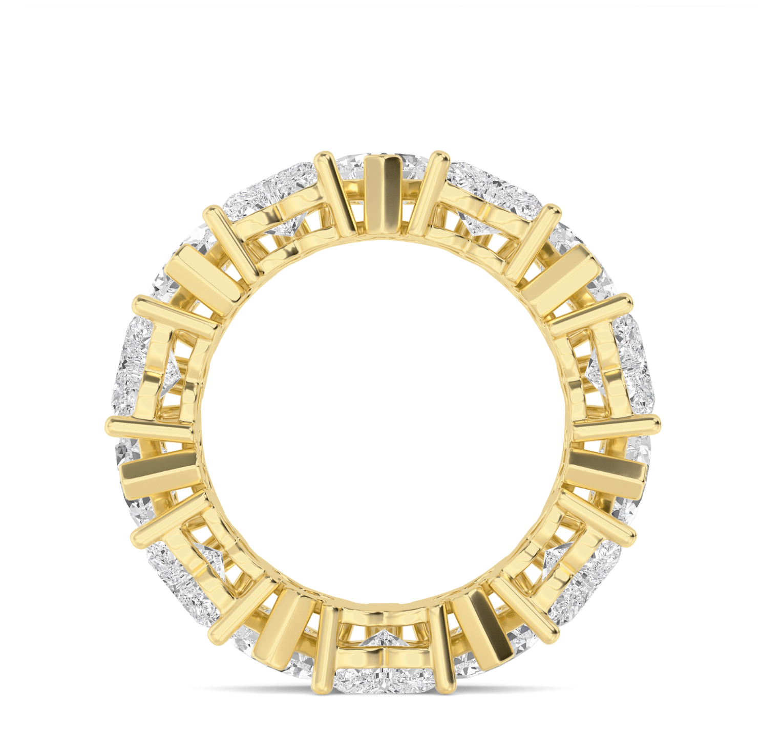 Hallasan Heart Cut Diamond Eternity Ring with approx. 7.00ctw lab-grown heart cut diamonds in an alternating double gallery setting, crafted in 18ct gold. Through finger view