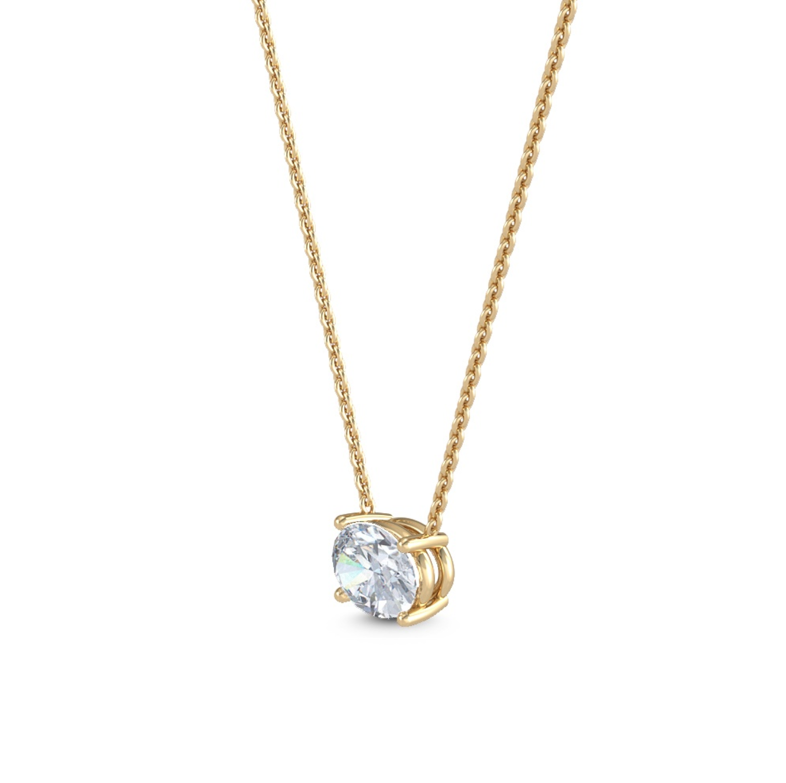 0.75 ct oval-cut diamond set east–west in three-claw pendant on fine 18 ct gold chain