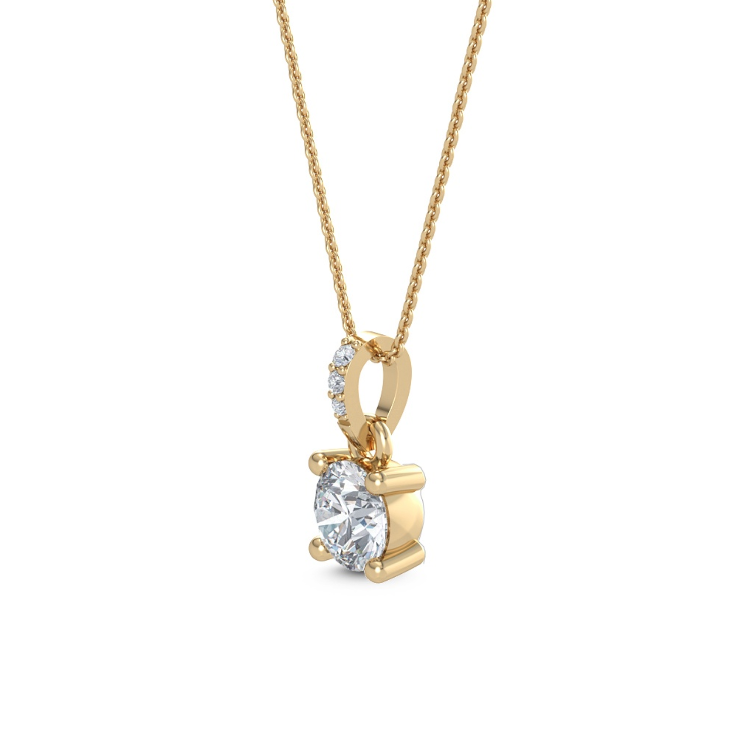 0.75 ct round diamond solitaire pendant in 18 ct gold hanging side view