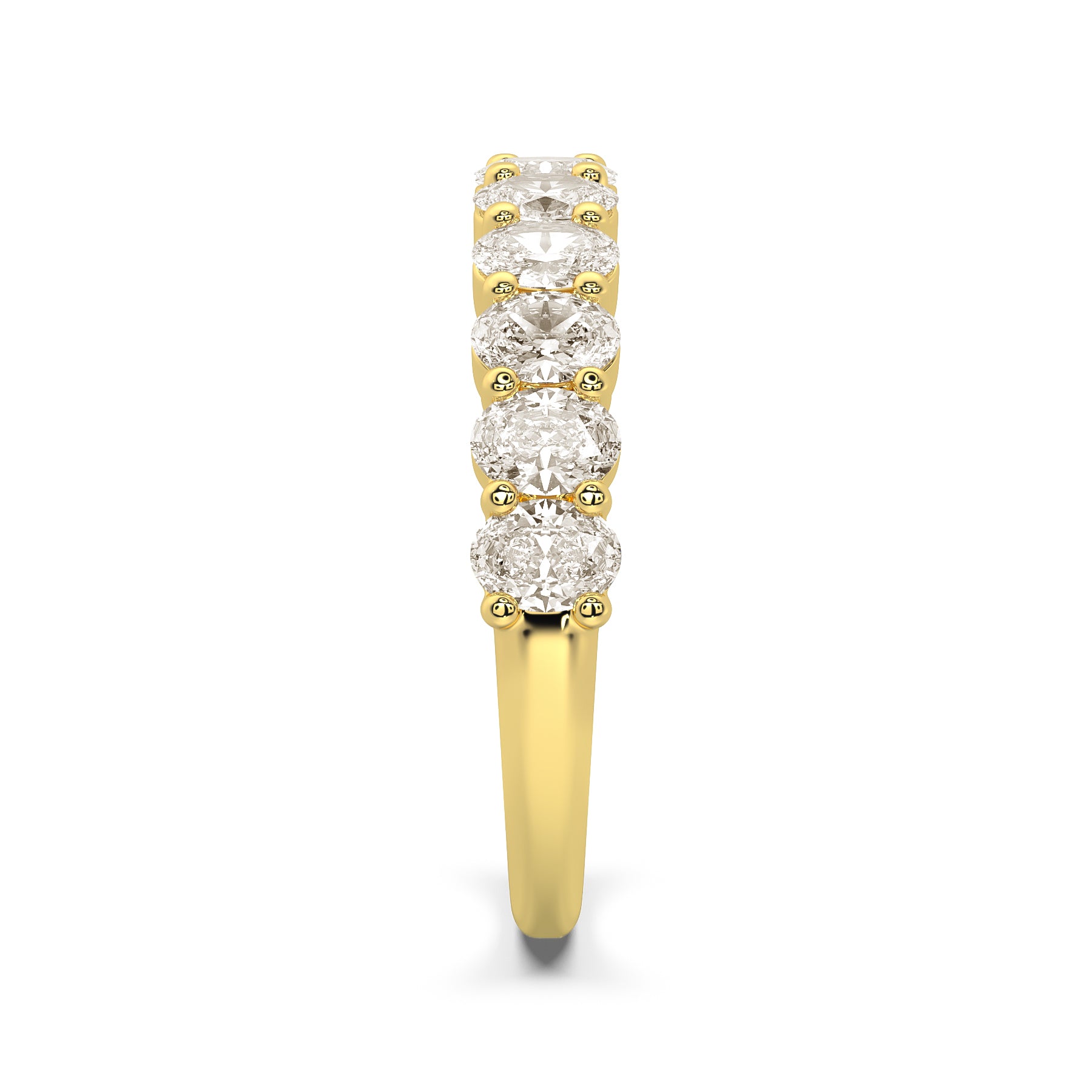 Sierra Oval Cut Diamond Band in 18ct yellow gold oval lab-grown diamonds, shared claw design side view
