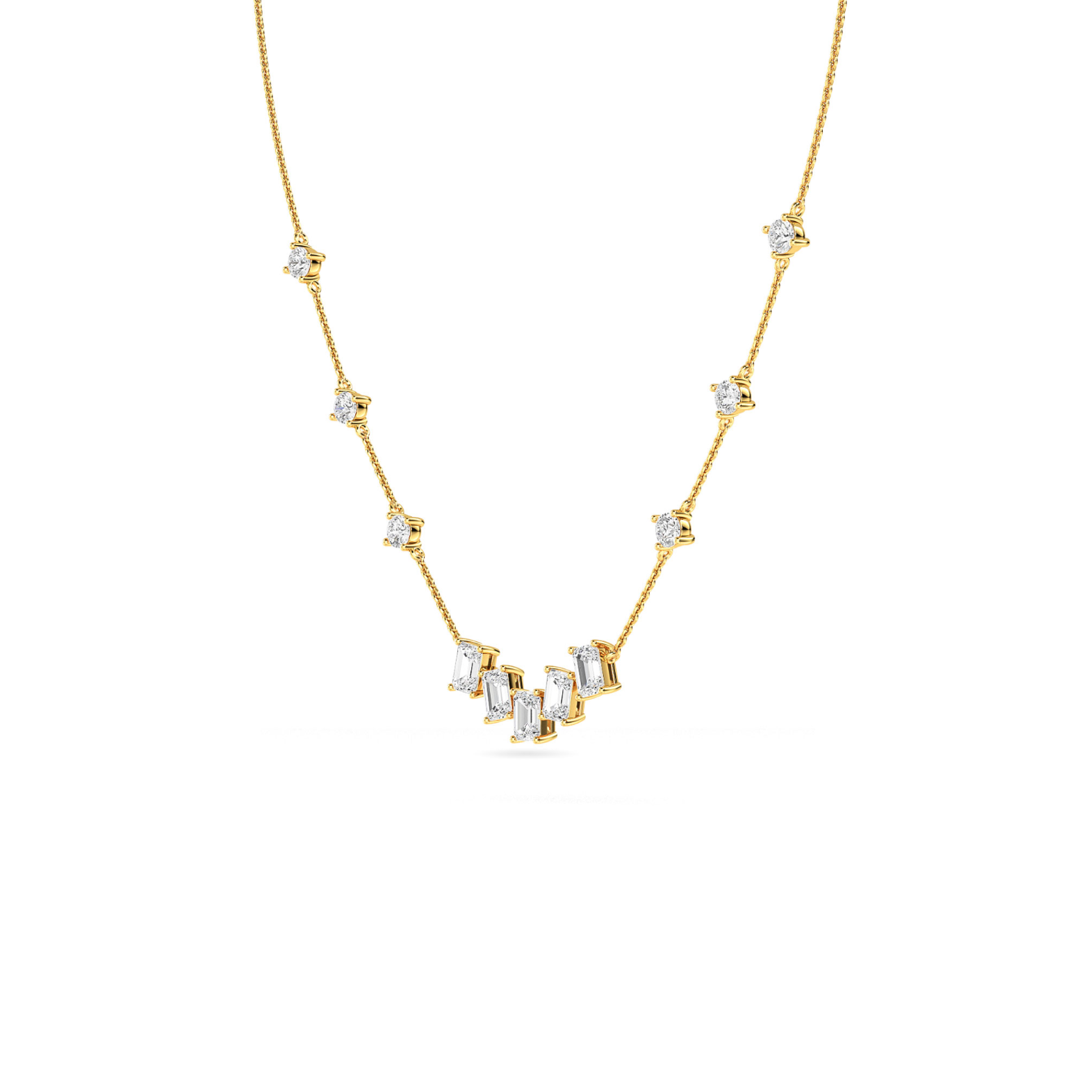 1.94 ct Emerald and Round Diamond Necklace with claw-set stones on fine 18 ct gold chain side view