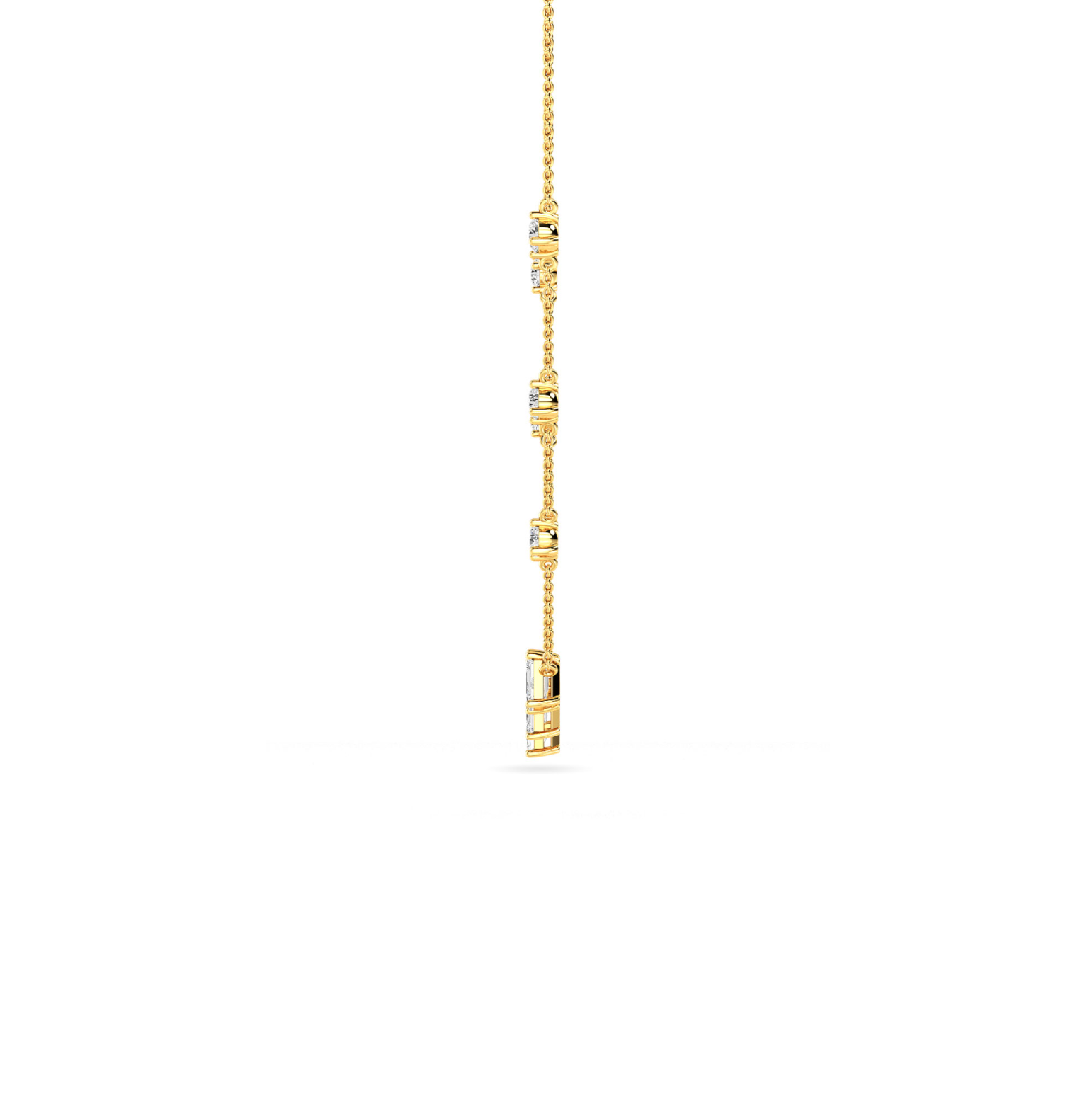 1.94 ct Emerald and Round Diamond Necklace with claw-set stones on fine 18 ct gold chain in side view