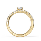 A modern asymmetrical engagement ring featuring a 0.70ct oval lab-grown diamond set in a customizable metal wrap band.