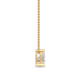 1.00 ct trillion-cut diamond necklace in three-claw setting on 18 ct gold chain hanging side view