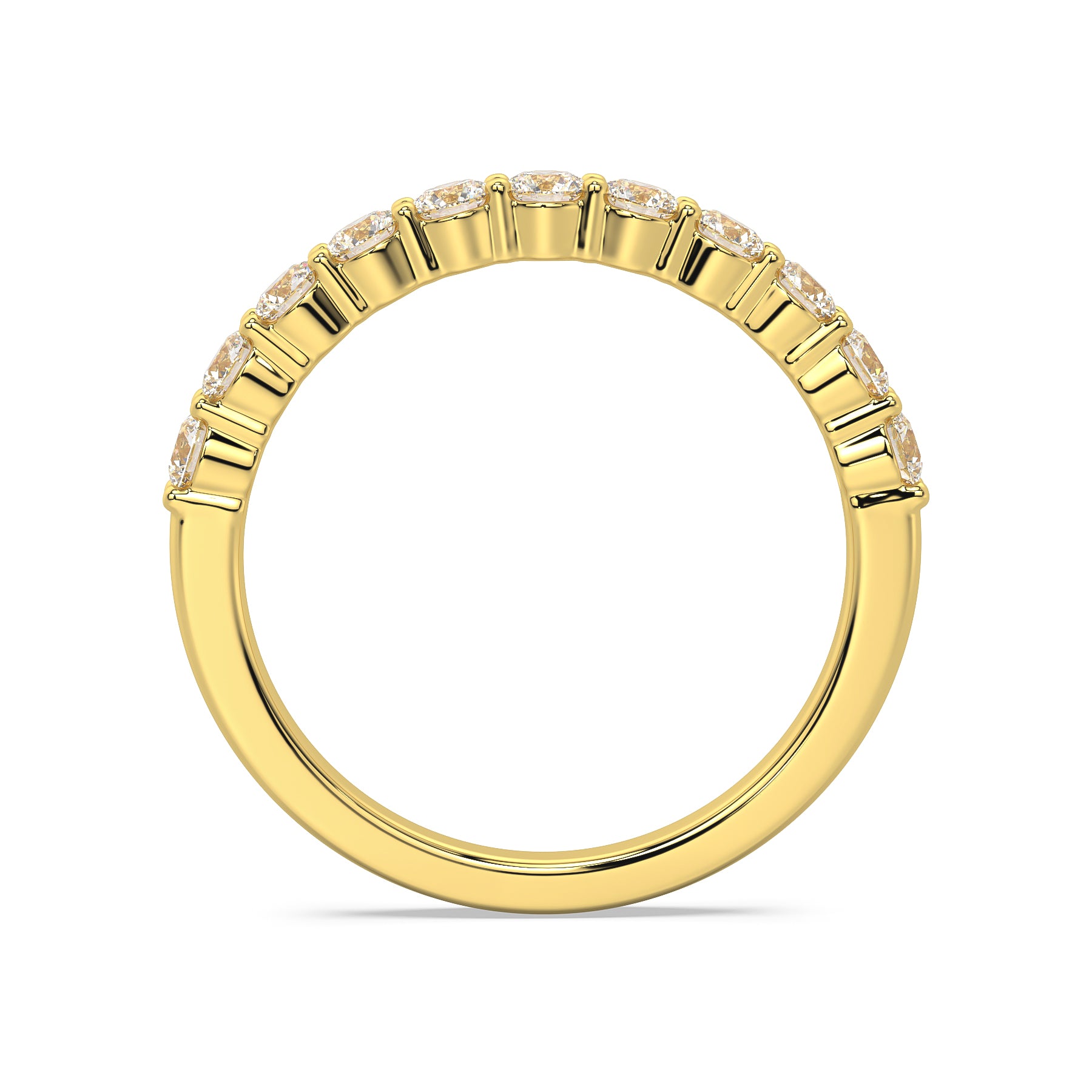 A 2.5mm round diamond ring with shared claw settings, crafted in either 18ct Yellow Gold or 18ct White Gold.