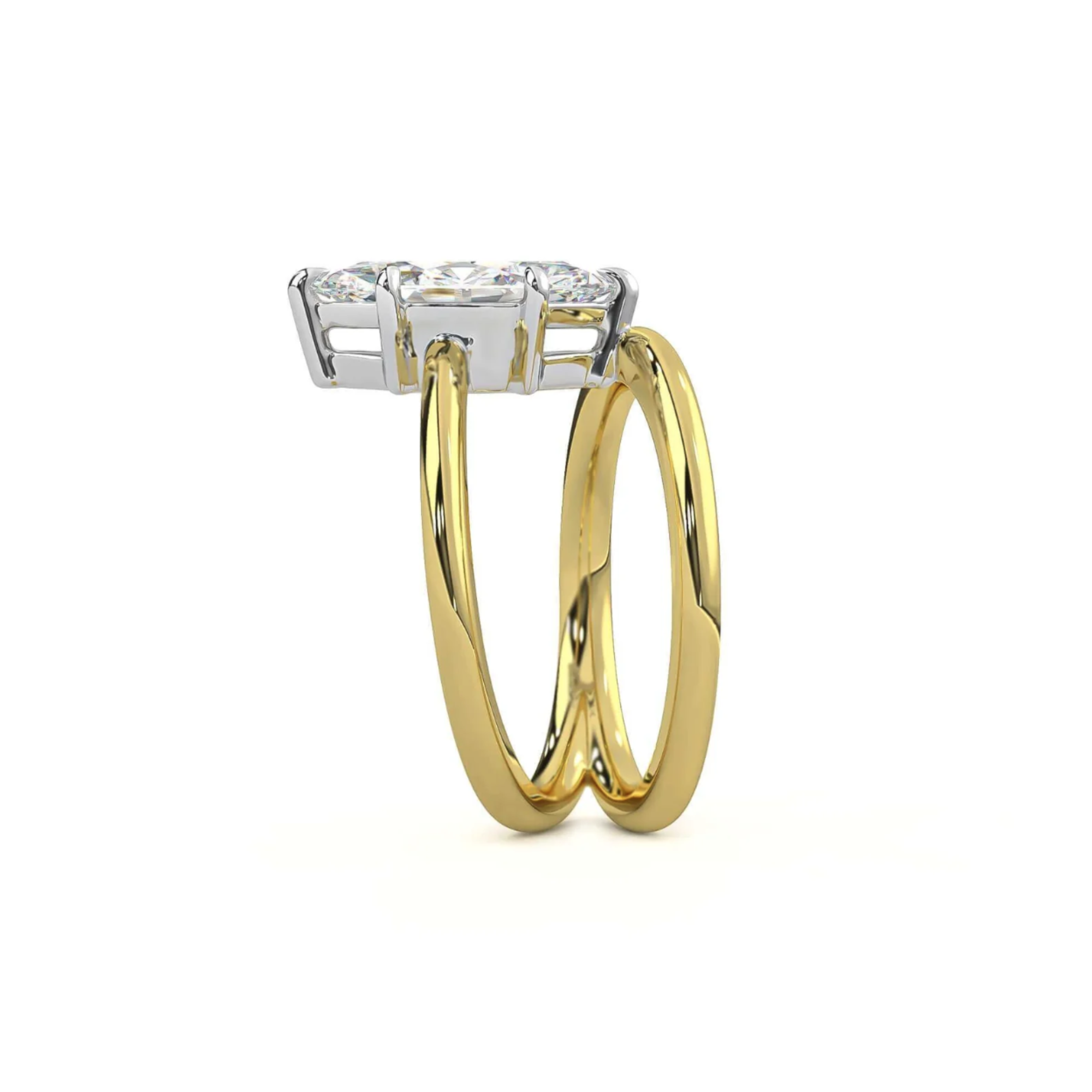 Gold ring with a diamond on a white background