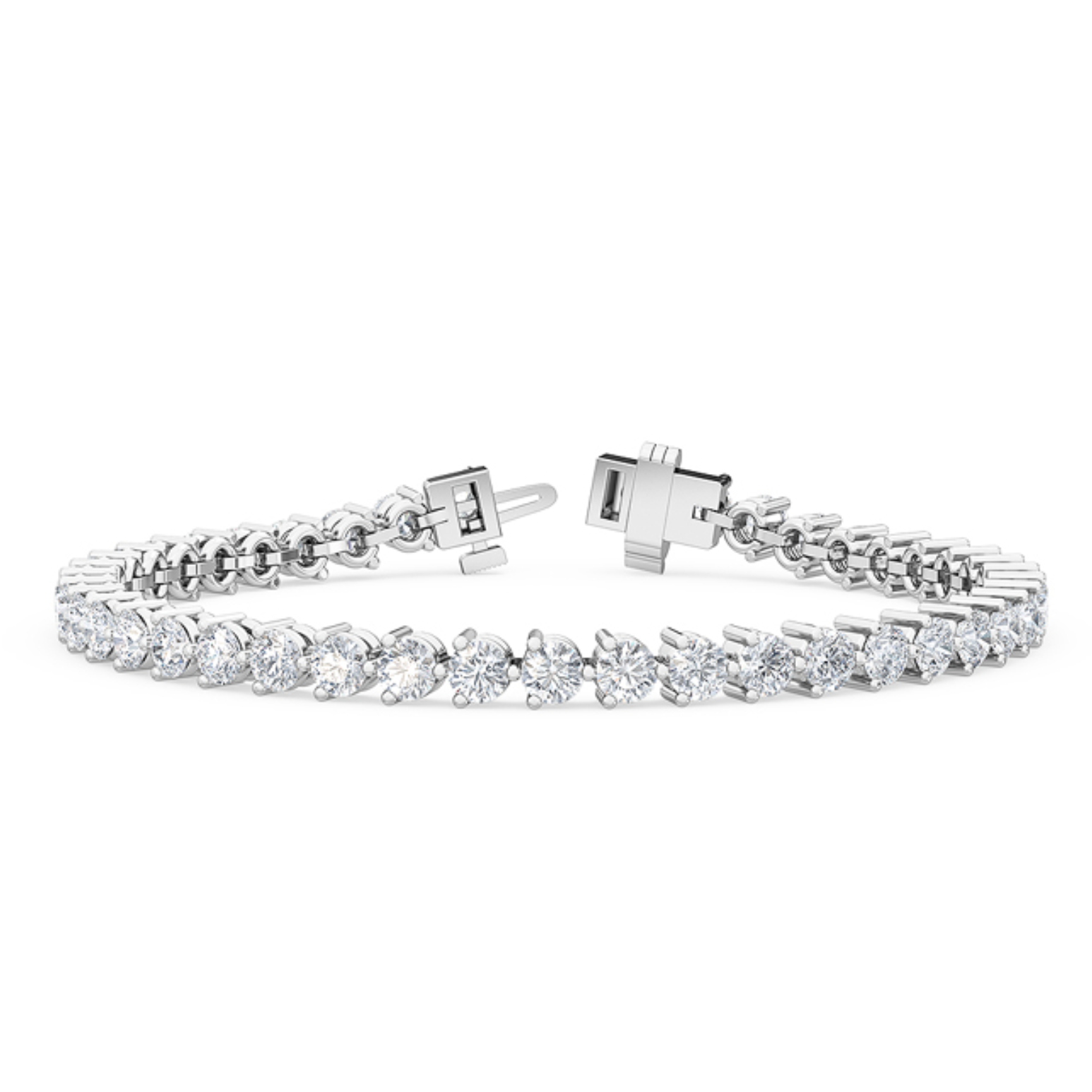 Three Claw Tennis Bracelet in 18 ct whtie gold with 5.00 ctw round lab-grown diamonds evenly set across an 18 cm chain