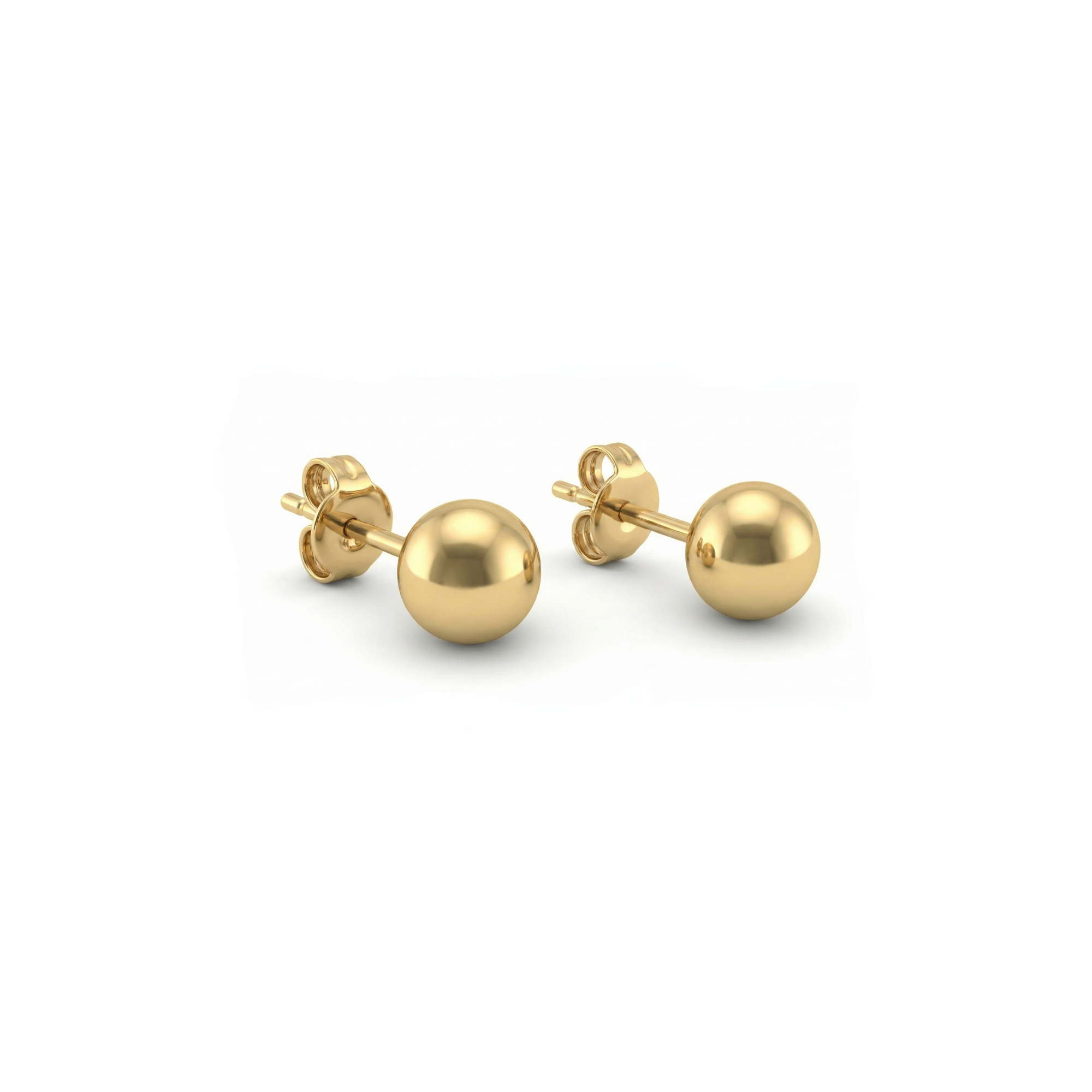 Pair of gold ball earrings on a white background